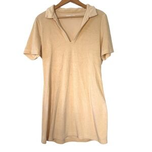 Reformation Jeans Yellow Terry Cloth Polo Mini Dress XL Short Sleeve Deadstock